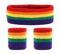 ASTER 3 Pezzi Fascia per il Sudore Sweatband Arcobaleno Fascia per il Sudore Arcobaleno Polsino Colorato Cotone fasce per il sudore a righe Fascia Sportiva per Uomo e Donna Basket Tennis Allenamento