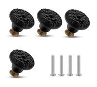 ASTER 4 Pezzi Pomelli per Mobili Neri, Pomelli per Armadio Vintage con Viti, Motivo Floreale, Pomelli per Cassetti Rotondi per Cassettiera, Cassetti, Armadietti per Scarpe, Armadio da Cucina