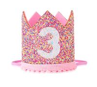 ASTER Corona per 3° compleanno per bambine, cappello da principessa per 3 anni, corona rosa regolabile per festa di terzo compleanno, rosa, mini-size