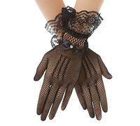 ASTER Guanti in Pizzo Neri Corto Lace Gloves da Donna Guanti in Pizzo Floreale Nero Guanti per Protezione Solare Festa per la Cena di Nozze da Donna Anni '80 Abbigliamento da Festa Halloween