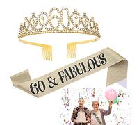 Aster Kit 60 e favoloso fascia e diadema, fascia per 60° compleanno e corona di strass, regalo di compleanno per donne per 60° compleanno