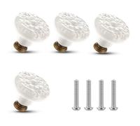 ASTER Set di 4 pomelli in ceramica per cassetti vintage a forma di fiore, pomelli decorativi per mobili con viti di montaggio per armadi, cassetti, armadi, porte, diametro 3,6 cm (bianco)