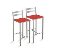 ASTIMESA TAAFRO, Due sgabelli alti da cucina con strisce orizzontali seduta, Altezza del sedile: 60cm, similpelle rossa