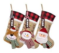 ASTNIC Calze di Natale Set di 3, Calze Natalizie da Appendere,Calza Natale Personalizzata con 3D Santa Claus,Pupazzo di Neve, Renne,Decorazioni Natalizie Calze Natalizie per Camino, Albero di Natale