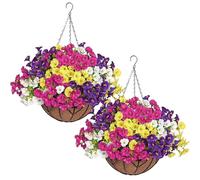 ASTNIC Set di 2 fiori artificiali multicolore per la decorazione della casa fai da te con catena da appendere, eucalipto, gloria mattutina, fiori finti da appendere, fiori di seta primaverili per