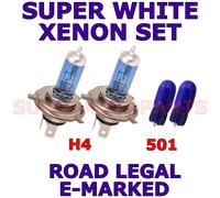 Aston Martin Cygnet 2011+ Set H4 501 Super Bianco Lampadine Alogene 12v