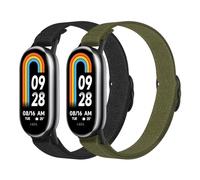 Astorgos 2 Pezzi Cinturino Elastico in Nylon Compatibile Con Xiaomi Mi Band 9/Mi Band 8 per Donna Uomo, Sportivo di Ricambio in Tessuto, Nero+Verde Militare