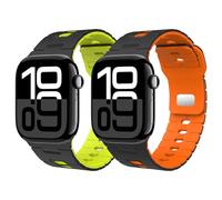 Astorgos 2Pezzi Cinturino Compatibile con Apple Watch Ultra 3/2/1 49mm,S11/S10 46mm,9/8/7 45mm,SE3/SE2/SE/6/5/4 44mm,3/2/1 42mm,Cinturino in Silicone Regolabile per Sport,NeroArancione+NeroGialloFluo