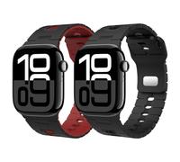 Astorgos 2Pezzi Cinturino Compatibile con Apple Watch Ultra 3/2/1 49mm,S11/S10 46mm,9/8/7 45mm,SE3/SE2/SE/6/5/4 44mm,3/2/1 42mm, Cinturino in Silicone Regolabile Traspirante per Sport, Nero+Nero Rosso