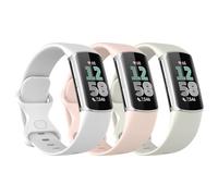 Astorgos 3 Pezzi Cinturino Compatibile con Fitbit Charge 6/Fitbit Charge 5 per Donna Uomo, Cinturini di Ricambio in Morbido TPE, Rosa Sabbia/Bianco Luna/Bianco
