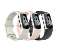 Astorgos 3 Pezzi Cinturino Compatibile con Fitbit Charge 6/Fitbit Charge 5 per Donna Uomo, Cinturini di Ricambio in Morbido TPE, Nero/Bianco Luna/Rosa Sabbia