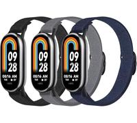 Astorgos 3 Pezzi Cinturino Elastico in Nylon Compatibile Con Xiaomi Mi Band 9/Mi Band 8 per Donna Uomo, Sportivo di Ricambio in Tessuto, Nero+Grigio+Blu