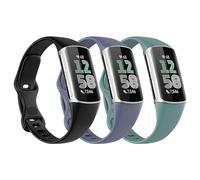 Astorgos 3 Pezzi Cinturino Sottile Compatibile con Fitbit Charge 6/Charge 5 per Donna Uomo, Cinturino Stretto di Ricambio in TPE, Nero/Verde Pino/Grigio Blu