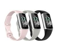 Astorgos 3 Pezzi Cinturino Sottile Compatibile con Fitbit Charge 6/Charge 5 per Donna Uomo, Cinturino Stretto di Ricambio in TPE, Nero/Grigio Roccia/Rosa Sabbia
