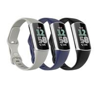Astorgos 3 Pezzi Cinturino Sottile Compatibile con Fitbit Charge 6/Charge 5 per Donna Uomo, Cinturino Stretto di Ricambio in TPE, Nero/Blu Scuro/Grigio Roccia