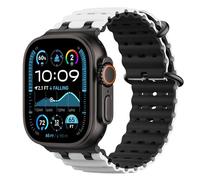 Astorgos Bicolor Cinturino Ocean per Apple Watch Ultra 3/2/1 49mm, S11/S10 46mm, 9/8/7 45mm, SE3/SE2/SE/6/5/4 44mm, 3/2/1 42mm, Connettore Metallico Sportivo Traspirante Extra Lungo, Nr+BiancoNero