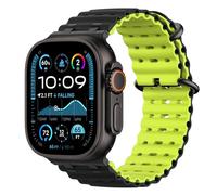 Astorgos Bicolor Cinturino Ocean per Apple Watch Ultra 3/2/1 49mm, S11/S10 46mm, 9/8/7 45mm, SE3/SE2/SE/6/5/4 44mm, 3/2/1 42mm, Connettore Metallico Sportivo Traspirante Extra Lungo, Nero+NeroLime