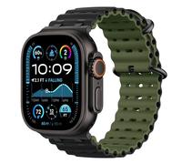 Astorgos Bicolor Cinturino Ocean per Apple Watch Ultra 3/2/1 49mm, S11/S10 46mm, 9/8/7 45mm, SE3/SE2/SE/6/5/4 44mm, 3/2/1 42mm, Connettore Metallico Sportivo Traspirante Extra Lungo, Nr+Nero VerdeM
