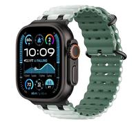Astorgos Bicolor Cinturino Ocean per Apple Watch Ultra 3/2/1 49mm, S11/S10 46mm, 9/8/7 45mm, SE3/SE2/SE/6/5/4 44mm, 3/2/1 42mm, Connettore Metallico Sportivo Traspirante Extra Lungo, Nero+Verde Trd