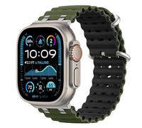 Astorgos Bicolor Cinturino Ocean per Apple Watch Ultra 3/2/1 49mm, S11/S10 46mm, 9/8/7 45mm, SE3/SE2/SE/6/5/4 44mm, 3/2/1 42mm, Connettore Metallico Sportivo Traspirante Extra Lungo, At+VerdeMNero
