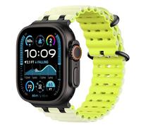 Astorgos Bicolor Cinturino Ocean per Apple Watch Ultra 3/2/1 49mm, S11/S10 46mm, 9/8/7 45mm, SE3/SE2/SE/6/5/4 44mm, 3/2/1 42mm, Connettore Metallico Sportivo Traspirante Extra Lungo, Nero+VerdeLmtt