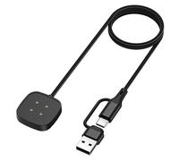 Astorgos Caricatore magnetico 2 in 1 per Fitbit Versa 4/Versa 3/Sense 2/Sense 1, Base di Ricarica Aggiornata con porte USB A e C, Cavo di Ricarica Portatile di Ricambio per Orologi Fitbit, Nero