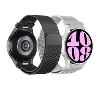 Astorgos Cinturino in Metallo Compatibile con Samsung Galaxy Watch 7 FE 6 5 4 40mm 44mm/Watch 6 4 Classic 43mm 47mm 42mm 46mm/Watch 5 Pro 45mm, Cinturino Magnetico in Maglia Milanese, Nero+Argento