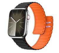 Astorgos Cinturino Magnetico Compatibile con Apple Watch Series 9 8 7 6 5 4 3 2 1 SE 38/40/41mm, Cinturino in Silicone Morbido, Collegamento Magnetico, Cinturino di Ricambio Regolabile, NeroArancione