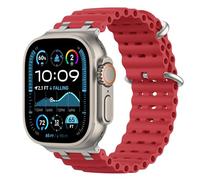 Astorgos Cinturino Ocean compatibile con Apple Watch Ultra 3/2/1 49mm,S11/S10 46mm,9/8/7 45mm,SE3/SE2/SE/6/5/4 44mm,3/2/1 42mm, Cinturini Sportivo con Connettore in Metallo, Argento/Rosso