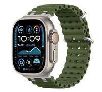 Astorgos Cinturino Ocean compatibile con Apple Watch Ultra 3/2/1 49mm,S11/S10 46mm,9/8/7 45mm,SE3/SE2/SE/6/5/4 44mm,3/2/1 42mm,Cinturini Sportivo con Connettore in Metallo,Argento/VerdMilitare