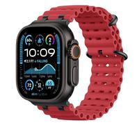Astorgos Cinturino Ocean compatibile con Apple Watch Ultra 3/2/1 49mm,S11/S10 46mm,9/8/7 45mm,SE3/SE2/SE/6/5/4 44mm,3/2/1 42mm,Cinturini Sportivo con Connettore in Metallo, Nero/Rosso