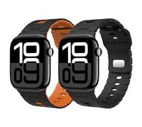 Astorgos Cinturino Sportivi Compatibile con Apple Watch Ultra 3/2/1 49mm,S11/S10 46mm,9/8/7 45mm,SE3/SE2/SE/6/5/4 44mm,3/2/1 42mm,Cinturino in Silicone Bicolore per Uomini e Donne,NeroArancione+Nero