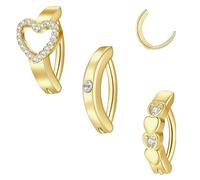 AstraGlam 3 pezzi piercing ombelico 14G - Anello a forma di cuore con zirconi scintillanti, gioielli in acciaio chirurgico dorato per donne