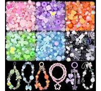 AstraGlam Acrylperle Beads, 400-450 pezzi set di perline per braccialetti, fiori, fiocchi, farfalle, orsetti gommosi, stelle charms per gioielli, collane, portachiavi, ciondoli per cellulare