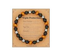AstraGlam Bracciale Tripla Protezione con Occhio di Tigre da 8mm, Ossidiana Nera e Ematite - Forza, Protezione & Equilibrio per Uomo Donna, Regalo per Festa della Mamma, Festa del Papà, Natale o