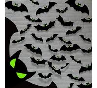 AstraGlam Halloween Decorazione - 48 pezzi di pipistrelli 3D con occhi luminosi per interni ed esterni - Adesivi murali spettrali in plastica per bagno, cucina, soggiorno, decorazione feste gotiche