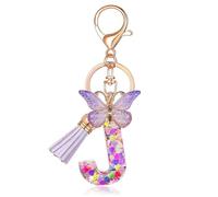 AstraGlam J Portachiavi a forma di lettera con farfalla, portachiavi per ragazze, con lettere personalizzate, scelta delle iniziali, regalo per donna, portachiavi M
