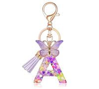AstraGlam Portachiavi a forma di lettera a farfalla, portachiavi per ragazze, con lettere personalizzate, scelta delle iniziali, regalo per donna, portachiavi M