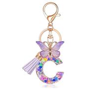 AstraGlam Portachiavi a forma di lettera C, motivo farfalla, per ragazze, con lettere personalizzate, scelta delle iniziali, regalo per donna, portachiavi M