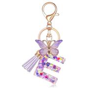AstraGlam Portachiavi a forma di lettera E, motivo farfalla, per ragazze, con lettere personalizzate, scelta delle iniziali, regalo per donne, portachiavi M