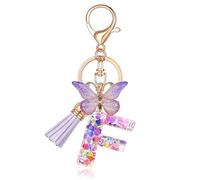 AstraGlam Portachiavi a forma di lettera F, motivo farfalla, per ragazze, con lettere personalizzate, scelta delle iniziali, regalo per donne, portachiavi M