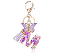 AstraGlam Portachiavi a forma di lettera M, motivo farfalla, per ragazze, con lettere personalizzate, scelta delle iniziali, regalo per donne, portachiavi M