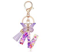 AstraGlam Portachiavi a forma di lettera N, motivo farfalla, per ragazze, con lettere personalizzate, scelta delle iniziali, regalo per donna, portachiavi M