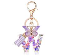 AstraGlam Portachiavi a forma di lettera W, con farfalla, portachiavi per ragazze, con lettere personalizzate, scelta delle iniziali, regalo per donna, portachiavi M