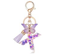AstraGlam Portachiavi a forma di lettera X, motivo farfalla, per ragazze, con lettere personalizzate, scelta delle iniziali, regalo per donna, portachiavi M