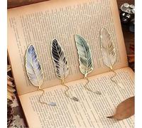 AstraGlam Set di 4 Segnalibri in Metallo a Forma di Piuma con Pendente - Eleganti e Incantevoli per Amanti dei Libri, Studenti e Insegnanti, Personalizzabili e Durevoli