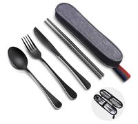 AstraGlam Set di stoviglie riutilizzabili per Campeggio con Custodia, Posate da Campeggio in Acciaio Inossidabile, Posate Portatili per Pranzo Picnic Campeggio Viaggi, Posate to Go Lavabili in