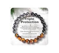 AstraGlam tripla protezione braccialetto con occhio di tigre, tormalina nera e ematite - Forza, Protezione & Equilibrio per uomo donna, regalo per festa della mamma, festa del papà, Natale,