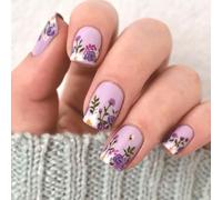 AstraGlam Unghie Finte Adesive, 24 Pezzi Unghie Con Design Floreale Viola, Unghie Facili Da Applicare Con Colla, Ideale Per Styling Rapido