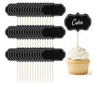 Astralong 56 Pezzi Etichette per Alimenti per Buffet,Etichette Vuote Targhette a Buffet per Formaggi,Bandierine Vuote per Stuzzicadenti per Torte,Etichette per Cupcake per Compleanno Festa (Nero)